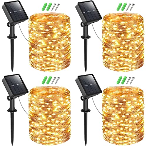 4 Stück Btfarm 15M 150 LED Lichterkette Wasserdicht KupferDraht Solar Weihnachtsbeleuchtung Außen 8 Modi Deko für Garten Balkon Weihnachten Warmweiß von btfarm