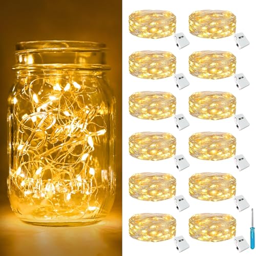 btfarm 12 Stück/3 Modi LED Lichterkette Batterie Klein, 2M 20LED Lichterkette mit Batterie, Mini Lichterketten Batteriebetrieben für Party, Weihnachten, DIY, Hochzeit, Innen Deko (Warm Weiß) von btfarm