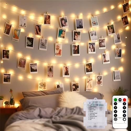 btfarm 10M 100LED Foto Lichterkette Klammern mit Fernbedienung, Fotoclips Bilder Aufhängen 8Modi Waterproof Timer Batteriebetrieben für Zimmer Wohnzimmer von btfarm