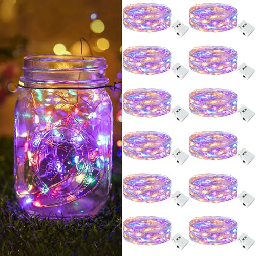 btfarm 12 Stück/3 Modi LED Lichterkette Batterie Klein, 2M 20LED Lichterkette mit Batterie, Mini Lichterketten Batteriebetrieben für Party, Weihnachten, DIY, Hochzeit, Innen Deko (Mehrfarbig) von btfarm