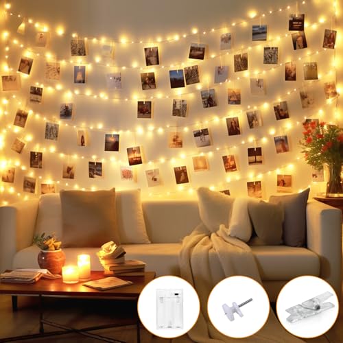 btfarm 15M 150 LED Foto Lichterkette Klammern mit Timer, Fotoclips Bilder Aufhängen mit 60 Klammern für Fotos Wand Batteriebetriebene für Zimmer Wohnzimmer Hochzeiten Party Deko von btfarm