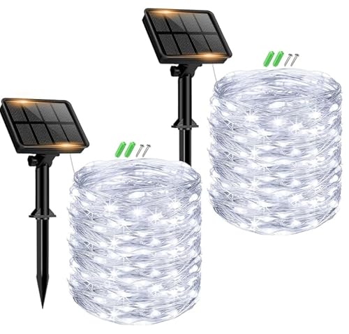 btfarm 2 Stück Solar Lichterkette Aussen, 15M 150 LED Solarlichterkette Außen Wetterfest 8 Modi IP65 Wasserdicht Kupferdraht Lichterkette Außen Solar Outdoor für Garten Baum Hof Party (Kaltweiß) von btfarm