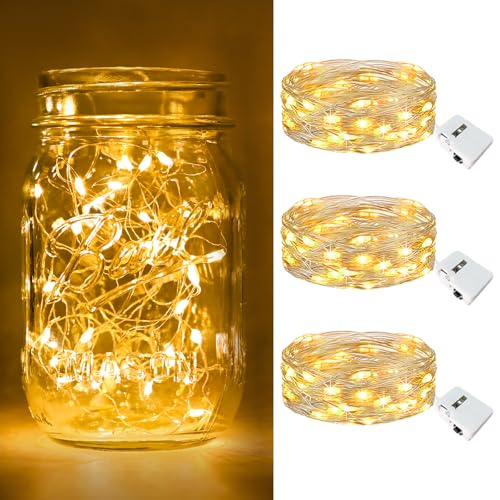 btfarm 3 Stück/3 Modi LED Lichterkette Batterie Klein, 2M 20LED Lichterkette mit Batterie, Mini Lichterketten Batteriebetrieben für Party, Weihnachten, DIY, Hochzeit, Innen Deko (Warm Weiß) von btfarm