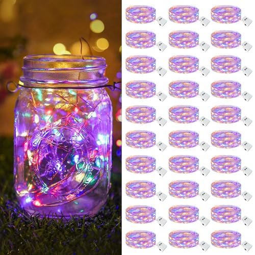 btfarm 30 Stück/3 Modi LED Lichterkette Batterie Klein, 2M 20LED Lichterkette mit Batterie, Mini Lichterketten Batteriebetrieben für Party, Weihnachten, DIY, Hochzeit, Innen Deko (Mehrfarbig) von btfarm