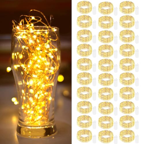 btfarm 【30 Stück LED Lichterkette Batterie Klein, 2M 20LED Silberdraht Mini Lichterkette Batteriebetrieben, Micro Lichterkette Draht Wasserdichte für Weihnachten Hochzeit Party Innen Deko, WarmWeiß von btfarm