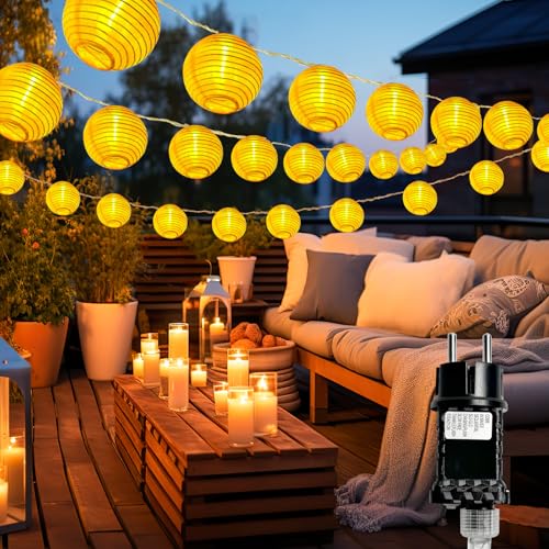 btfarm Lampions Lichterkette Aussen mit Stecker, 10M 25 LED Lampions Außen Wetterfest mit Timer, 8 Modi Wasserdicht Lampion Outdoor für Garten Balkon Terrasse Hof Deko, Warmweiß von btfarm