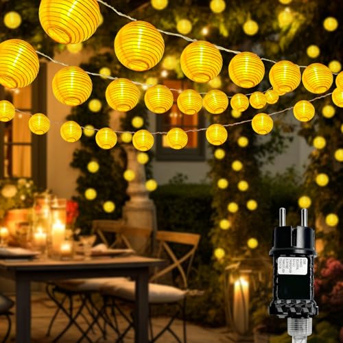 btfarm Lampions Lichterkette Aussen mit Stecker, 15M 40 LED Lampions Außen Wetterfest mit Timer, 8 Modi Wasserdicht Lampion Outdoor für Garten Balkon Terrasse Hof Deko, Warmweiß von btfarm