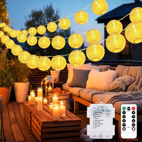 btfarm Lichterkette Batterie Lampions mit Fernbedienung, 6.5M 15 LED Lampions Außen Wetterfest mit Timer, 8 Modi Wasserdicht Lampion Batterie Outdoor für Balkon Hochzeit Party Hof Innen Aussen Deko von btfarm