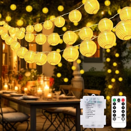 btfarm Lichterkette Batterie Lampions mit Fernbedienung, 8M 20 LED Lampions Außen Wetterfest mit Timer, 8 Modi Wasserdicht Lampion Batterie Outdoor für Balkon Hochzeit Party Hof Innen Aussen Deko von btfarm