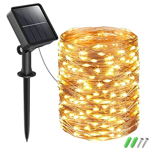 btfarm Solar Lichterkette Aussen, 15M 150 LED Lichterkette Außen Solar Lichterkette Wasserdicht KupferDraht Solar Weihnachtsbeleuchtung Außen 8 Modi Deko für Garten Balkon Weihnachten Warmweiß von btfarm