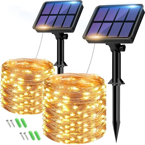 btfarm Solar Lichterkette Aussen, 2x8M 80 LED Solarlichterkette Außen Wetterfest 8 Modi IP65 Wasserdicht Kupferdraht, Outdoor Lichterkette Solar Kette Draht für Balkon Garten Deko, Warmweiß von btfarm