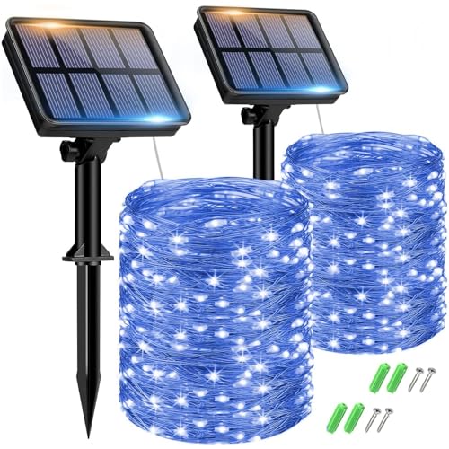 btfarm Solar Lichterkette Aussen, 2x15M 150 LED Solarlichterkette Außen Wetterfest 8 Modi IP65 Wasserdicht Kupferdraht Lichterkette Außen Solar Outdoor für Garten Terrasse Baum Hof Party (Blau) von btfarm