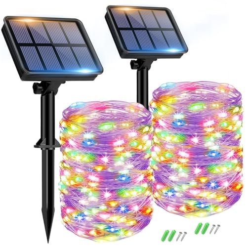 btfarm Solar Lichterkette Aussen, 2x15M 150 LED Solarlichterkette Außen Wetterfest 8 Modi IP65 Wasserdicht Kupferdraht Lichterkette Außen Solar Outdoor für Garten Terrasse Baum Hof Party (Bunt) von btfarm