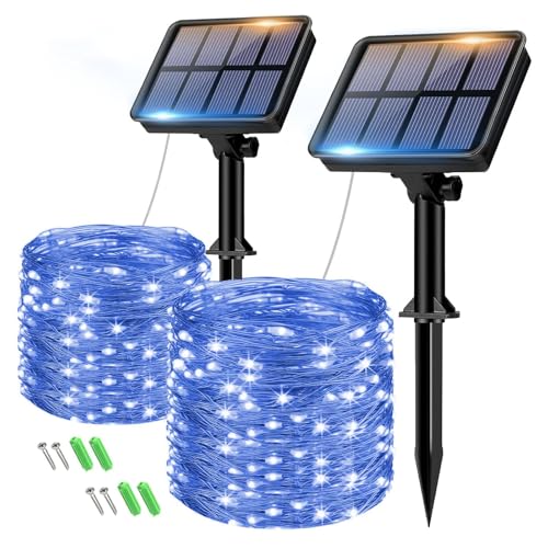 btfarm Solar Lichterkette Aussen, 2x8M 80 LED Solarlichterkette Außen Wetterfest 8 Modi IP65 Wasserdicht Kupferdraht Lichterkette Außen Solar Outdoor für Garten Terrasse Baum Hof Party (Blau) von btfarm