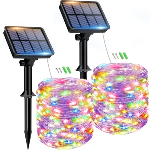 btfarm Solar Lichterkette Aussen, 2x8M 80 LED Solarlichterkette Außen Wetterfest 8 Modi IP65 Wasserdicht Kupferdraht Lichterkette Außen Solar Outdoor für Garten Terrasse Baum Hof Party (Bunt) von btfarm