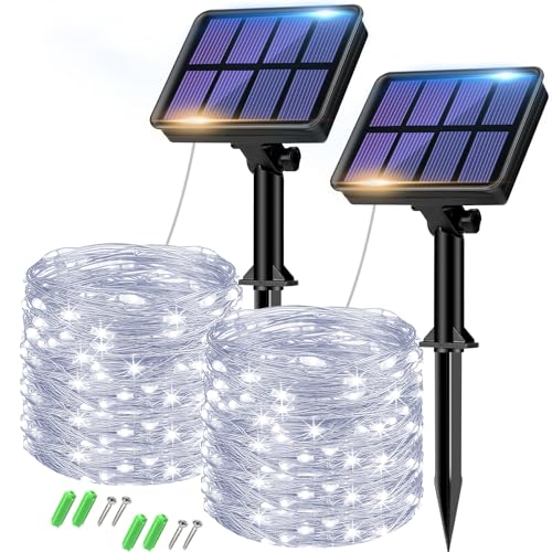 btfarm Solar Lichterkette Aussen, 2x8M 80 LED Solarlichterkette Außen Wetterfest 8 Modi IP65 Wasserdicht Kupferdraht Lichterkette Außen Solar Outdoor für Garten Terrasse Baum Hof Party (Kaltweiß) von btfarm