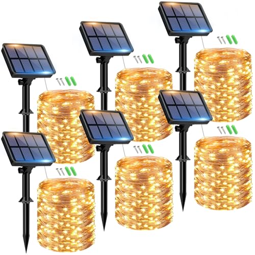 btfarm Solar Lichterkette Aussen, 6x15M 150 LED Solarlichterkette Außen Wetterfest 8 Modi IP65 Wasserdicht Kupferdraht Lichterkette Außen Solar Outdoor für Garten Terrasse Baum Hof Party (Warmweiß) von btfarm