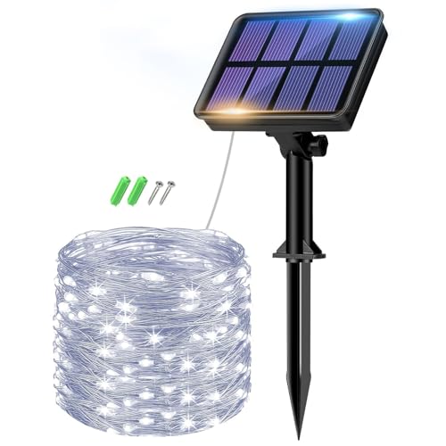 btfarm Solar Lichterkette Aussen, 8M 80 LED Solarlichterkette Außen Wetterfest 8 Modi IP65 Wasserdicht Kupferdraht, Outdoor Lichterkette Solar Weihnachtsbeleuchtung für Garten Baum Deko, Kaltweiß von btfarm