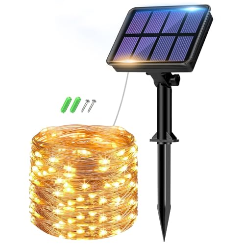 btfarm Solar Lichterkette Aussen, 8M 80 LED Solarlichterkette Außen Wetterfest 8 Modi IP65 Wasserdicht Kupferdraht, Outdoor Lichterkette Solar Kette Draht für Balkon Garten Deko, Warmweiß von btfarm