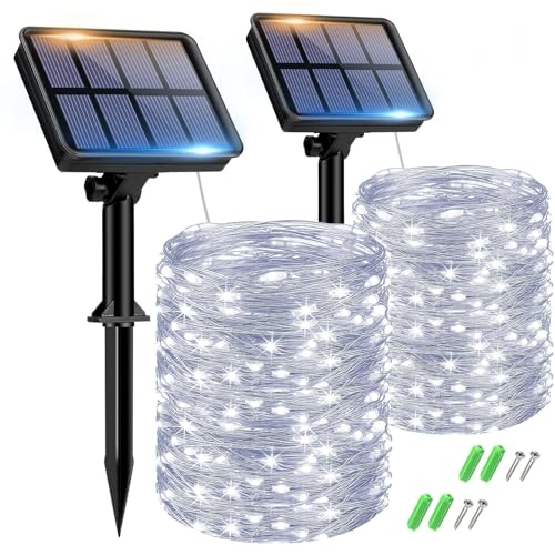 btfarm Solar Lichterkette Aussen, 2x15M 150 LED Solarlichterkette Außen Wetterfest 8 Modi IP65 Wasserdicht Kupferdraht Lichterkette Außen Solar Outdoor für Garten Terrasse Baum Hof Party (Kaltweiß) von btfarm