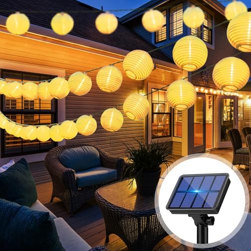 btfarm Solar Lichterkette Aussen Lampions, 12M 25LED Lampion Außen Wetterfest IP65 Laterne Lichterkette Outdoor 8 Modi Solarlichterkette Deko für Garten, Balkon, Terrasse, Hof (Warmweiß) von btfarm