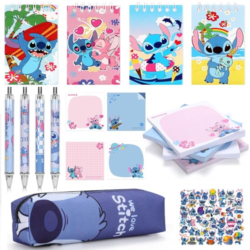 buersur Stich Schulbedarf-Geschenk-Set – 65-teiliges Schulbedarf-Set für Kinder, inklusive Stiften, Spiralnotizen, Haftnotizen, Beutelaufklebern für Kinder, Geburtstagsgeschenke von buersur