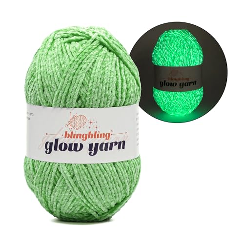 Bulingbuling Glow in The Dark Garn, Crochet Chenille Yarn for Crocheting, Blanket Yarn for Knitting, DIY Art, Decoration and Crafts, Soft Plush Yarn Mint Green (100g/3.5oz) von bulingbuling