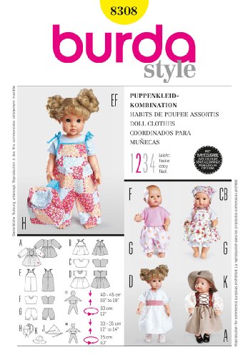 Burda 8308 Schnittmuster Puppenkleider Kleid Hose (Puppen, Gr, M - L) Level 2 leicht von Burda