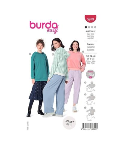 Burda Schnittmuster, 5979, Pullover selber nähen [Damen, Gr. 34 - 48] Level 1 für Anfänger von burdastyle