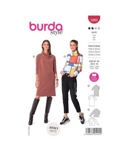 Burda Schnittmuster, 5989, Kleid und Shirtbluse selber nähen [Damen, Gr. 34 - 44] Level 2 für Anfänger von burdastyle