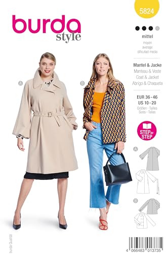 Burda Schnittmuster, 5824, Mantel und Jacke [Damen, Gr. 36-46], Level 3 mittel von burdastyle