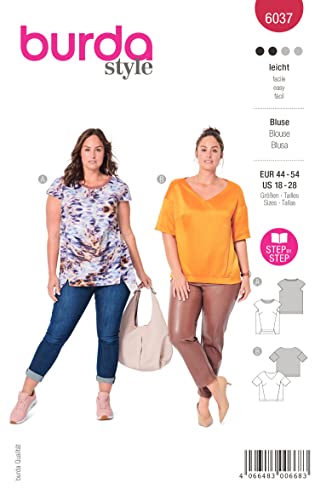 Burda Style Katalog-Schnittmuster Bluse mit kurzen Ärmeln | Damen, Gr. 44-54 | Nählevel: Leicht #6037 von Burda