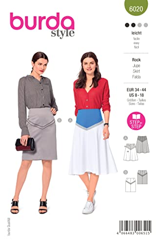 Burda Style Katalog-Schnittmuster Faltenrock und Bleistiftrock in Midilänge | Damen, Gr. 34-44 | Nählevel: Leicht #6020 von Burda