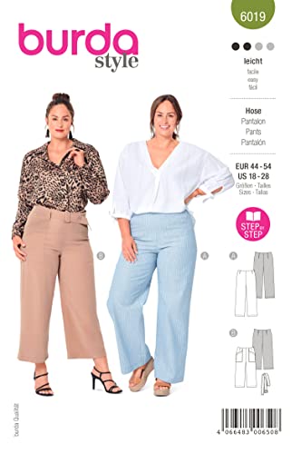 Burda Style Katalog-Schnittmuster Hosen mit Reißverschluss und Gürtel | Damen, Gr. 44-54 | Nählevel: Leicht #6019 von Burda