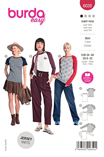 Burda Style Katalog-Schnittmuster Shirts mit abgesetzten Ärmeln | Damen, Gr. 34-48 | Nählevel: Sehr leicht #6028 von Burda