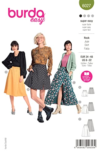 Burda Style Katalog-Schnittmuster Sommerliche Röcke in verschiedenen Längen | Damen, Gr. 34-48 | Nählevel: Sehr leicht #6027 von Burda