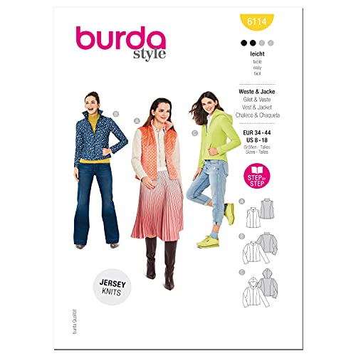 Burda Style Schnittmuster-Set für Damenweste und Jacke, Code 6114, Größen 36-46, mehrfarbig von burdastyle