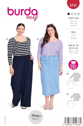 burda easy Schnittmuster Damen #5731 Basic-Shirts mit Herz-und eckigem Ausschnitt Gr. 44-54 von burdastyle