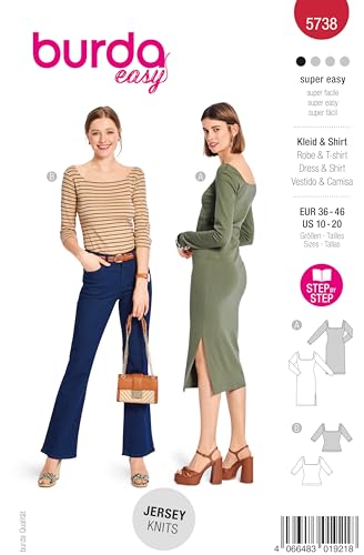 burda easy Schnittmuster Damen #5738 Bodycon Kleid mit Seitenschlitz & Shirt mit weitem Ausschnitt Gr. 36-46 von burdastyle