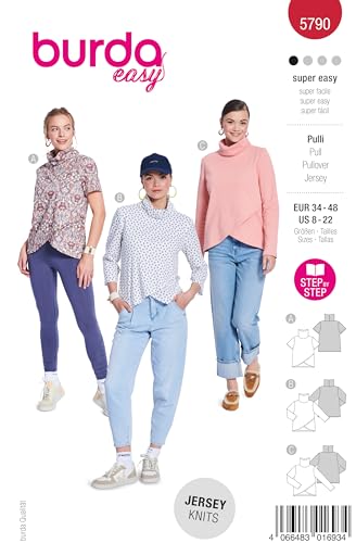 burda easy Schnittmuster Damen Pulli mit 3 Ärmellängen Gr. 34-48 von burdastyle