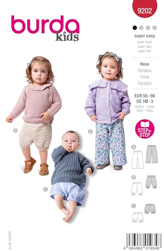 burda kids Schnittmuster #9202 Kinder Baumwollhose und Shorts mit Gummibund Gr. 56-98 von burdastyle