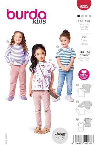 burda kids Schnittmuster Mädchen #9205 Shirts mit Taschen, Rüschen und Flügelärmeln Gr. 86-122 von burdastyle