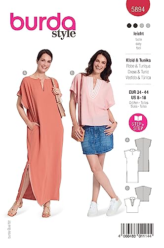 burdastyle Schnittmuster 5894 | Kleid und Tunika zum selber nähen | Damen, Gr. 34-44 | Nählevel: leicht von burdastyle