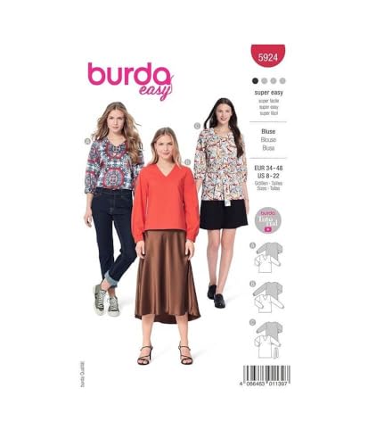 burdastyle Schnittmuster 5924 | Verschlusslose Blusen zum selber nähen | Damen, Gr. 34-48 | Nählevel: sehr leicht von burdastyle