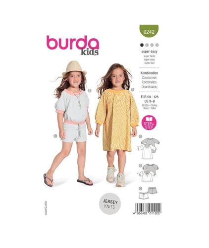 burdastyle Schnittmuster 9242 | Kleid, Bluse und Shorts für Mädchen zum selber nähen | Mädchen, Gr. 98-128 | Nählevel: sehr leicht von burdastyle