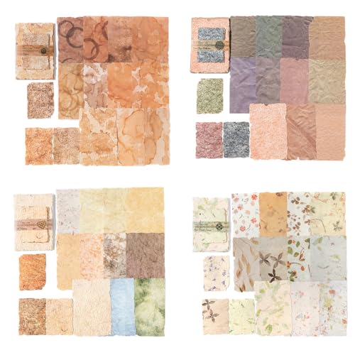 burkfeeg 112 Blätter Scrapbook Paper Vintage, 4 Stile Relief Vintage Papier, Decorative Paper Geprägt Strukturiert Scrapbooking Papier, Bullet Journal Zubehör Collage Papier Journaling Zubehör von burkfeeg