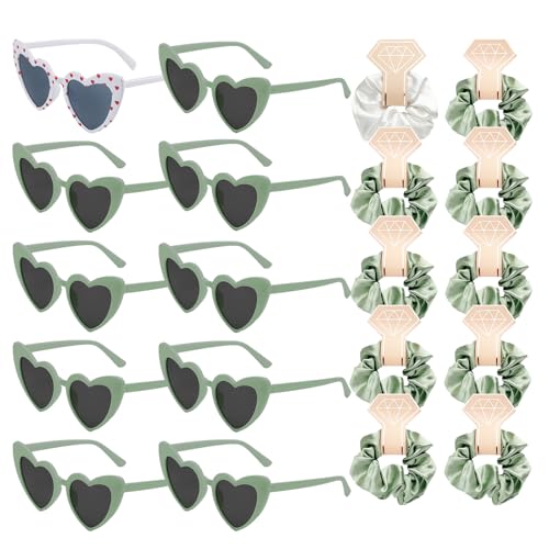 burkfeeg 20 Stück Jga Accessoires Frauen, Bride Partybrille Herz Sonnenbrille, 10 Herzförmige Brille + 10 Bride Haargummi, Team Bride Jga Partybrillen Und Jga Deko Accessoires von burkfeeg