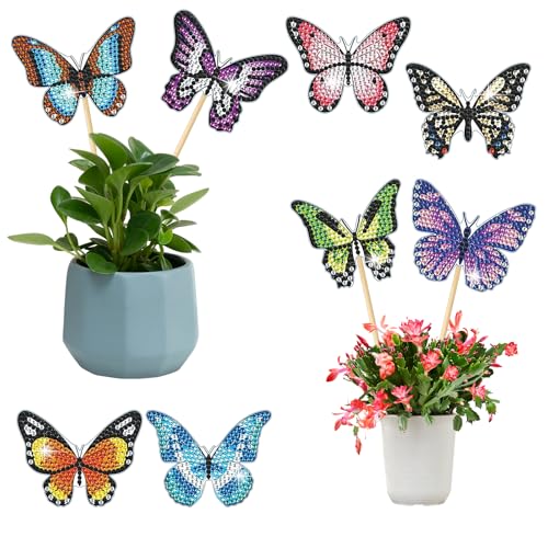 burkfeeg Diamond Painting Schmetterling Deko Frühling Sets DIY Art 3D Erwachsene Kinder Für Garten Innen Und Außen Gartenstecker 8 Stücke von burkfeeg