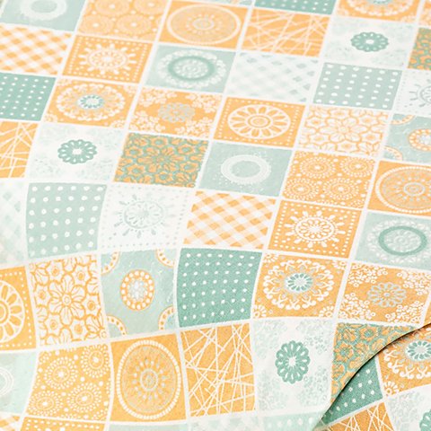 Baumwollstoff Patchwork-Mandala "Mona", mint/peach von buttinette