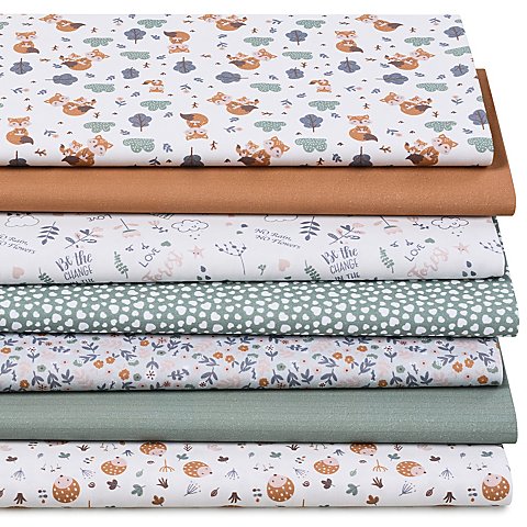 Patchwork- und Quiltpaket "Fuchs & Igel", jade/haselnuss/rosé von buttinette